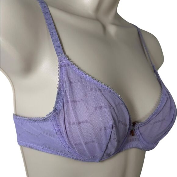 Savage X Fenty Purple Flocked Logo Mesh Unlined Bra - Picture 4 of 16